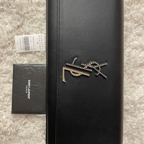 Saint Laurent Handbags - SAINT LAURENT BLACK EMBELLISHED ' CLUTCH